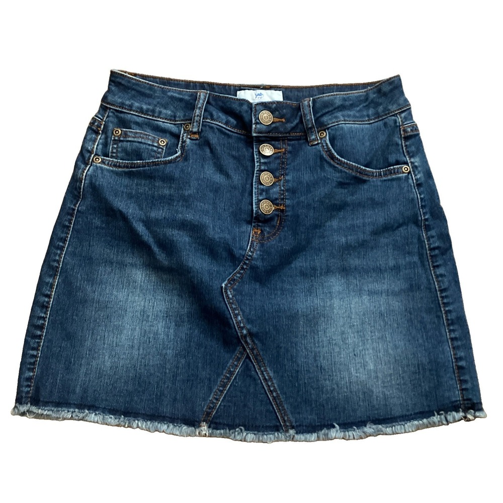 Southern Tide Skirt Womens 24 Blue Denim Button Front Raw Hem Mini Stretch